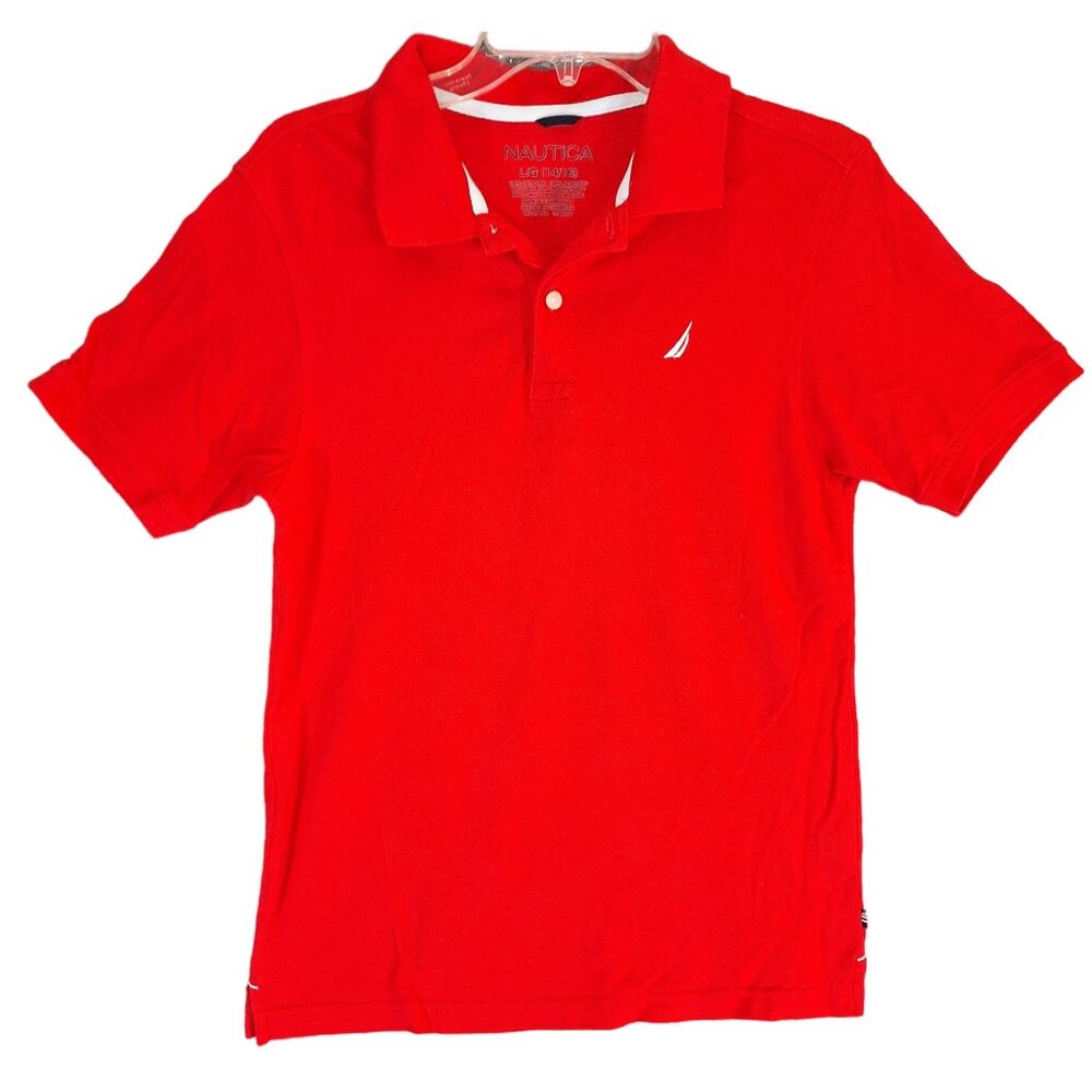 Nautica Red Sporty Polo Shirt L/G (14/16) 100% Cotton Short Sleeve Classic Fit